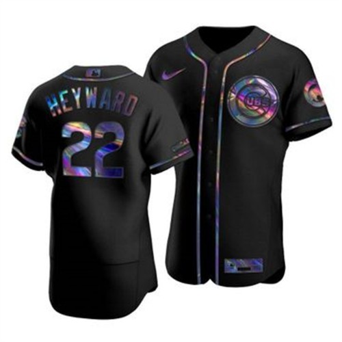 Chicago Chicago Cubs #22 Jason Heyward Men's Iridescent Holographic Collection Jersey - Black Men's