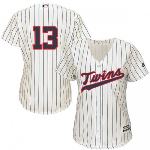 Minnesota Twins #13 Ehire Adrianza Cream Strip Alternate Women's Stitched Jersey Womens