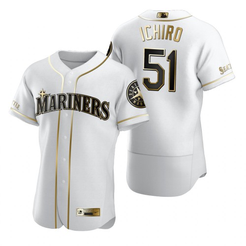 Seattle Seattle Mariners #51 Ichiro Suzuki White Men's Authentic Golden Edition Jersey Men's