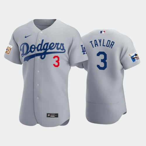 Los Angeles Los Angeles Dodgers #3 Chris Taylor Men's Jackie Robinson 75th Anniversary Authentic Jersey - Gray Men's