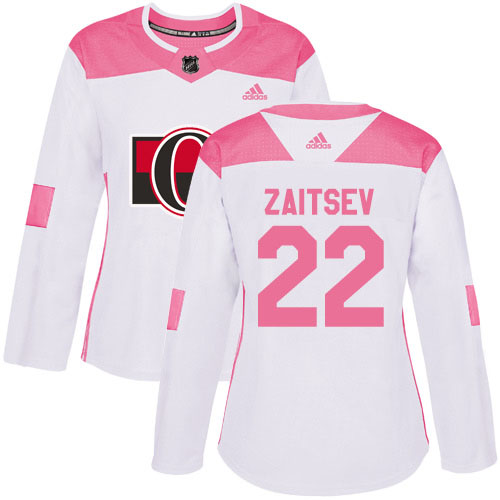 Adidas Ottawa Senators #22 Nikita Zaitsev White/Pink Authentic Fashion Women's Stitched Jersey Womens