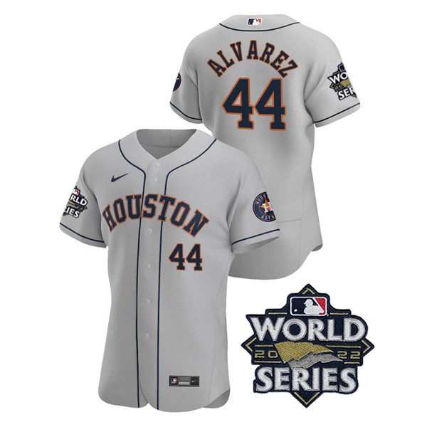 Houston Astros #44 Yordan Alvarez Men's 150th Anniversary 2022 World Series Authentic Jersey - Gray