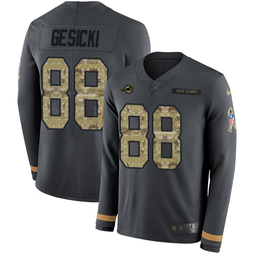 Dolphins #88 Mike Gesicki Anthracite Salute To Service Youth Stitched Limited Therma Long Sleeve Jersey