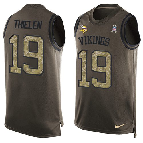 Vikings #19 Adam Thielen Green Men's Stitched Limited Salute To Service Tank Top Jersey