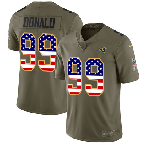 Rams #99 Aaron Donald Olive/USA Flag Youth Stitched Limited 2017 Salute To Service Jersey