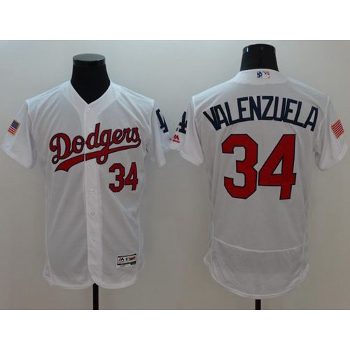 Los Angeles Dodgers #34 Fernando Valenzuela White Fashion Stars & Stripes Flexbase Authentic Stitched Jersey Men's