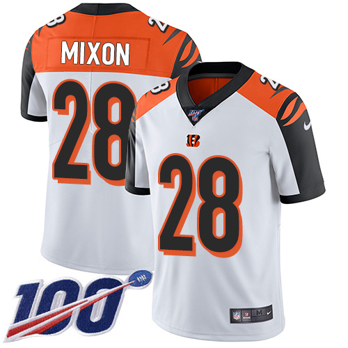 Bengals #28 Joe Mixon White Youth Stitched 100th Season Vapor Limited Jersey