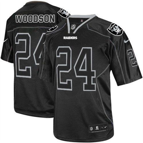 Raiders #24 Charles Woodson Lights Out Black Men's Stitched Elite Jersey