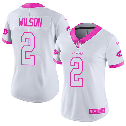 Jets #2 Zach Wilson White/Pink Women's Stitched Limited Rush Fashion Jersey