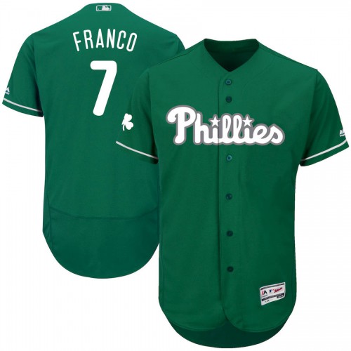 Philadelphia Philadelphia Phillies #7 Maikel Franco Majestic St. Patrick's Day Flex Base Authentic Collection Celtic Player Jersey Green Men's