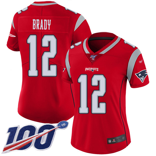 Patriots #12 Tom Brady Red Women's Stitched Limited Inverted Legend 100th Season Jersey