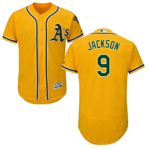 Oakland Athletics #9 Reggie Jackson Gold Flexbase Authentic Collection Stitched Jersey Men's