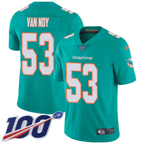 Miami Dolphins #53 Kyle Van Noy Aqua Green Team Color Youth Stitched 100th Season Vapor Untouchable Limited Jersey Youth