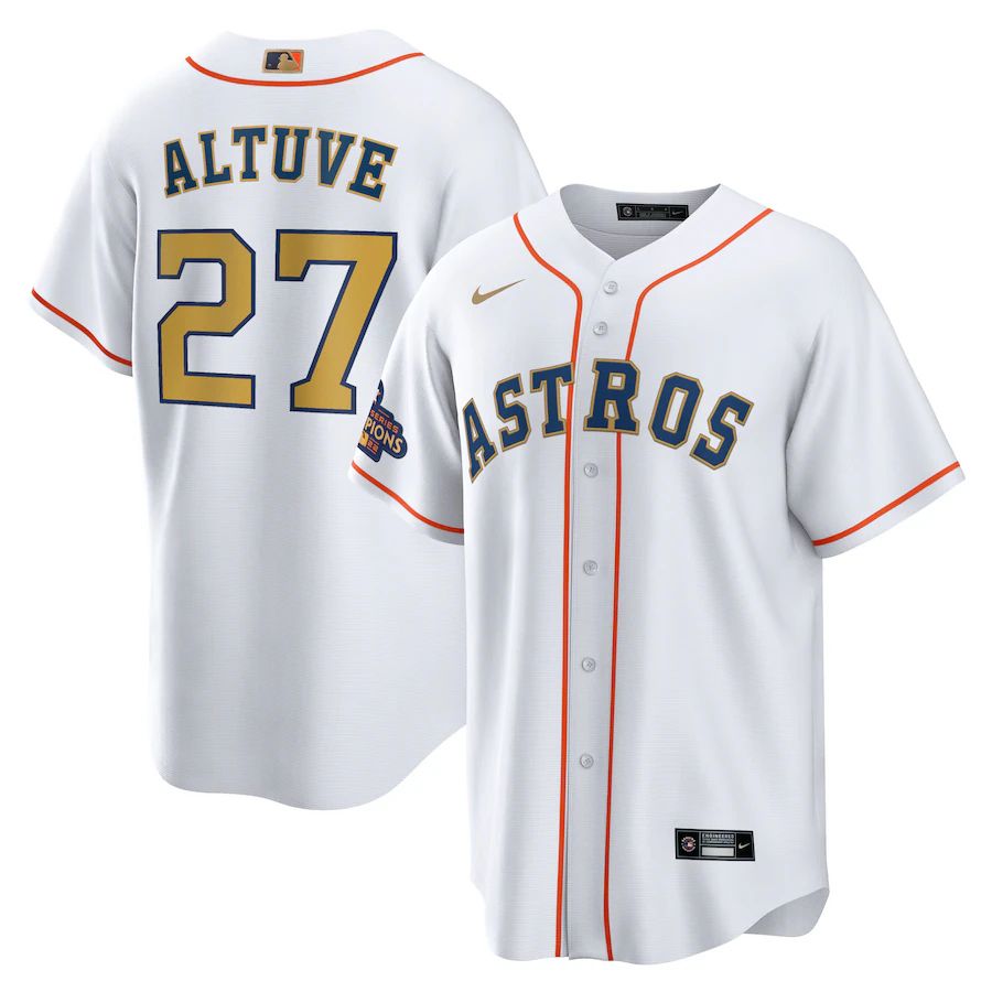 Houston Astros #27 Jose Altuve White Gold Men's 2023 Gold Collection Replica Player Jersey