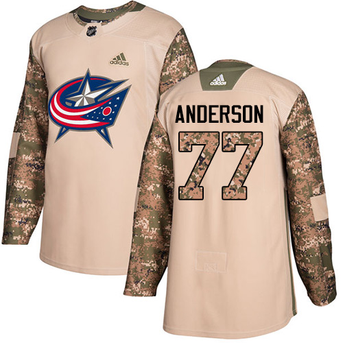 Adidas Columbus Blue Jackets #77 Josh Anderson Camo Authentic 2017 Veterans Day Stitched Jersey Men's