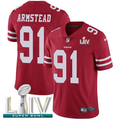 San Francisco 49ers #91 Arik Armstead Red Super Bowl LIV 2020 Team Color Men's Stitched Vapor Untouchable Limited Jersey Men's