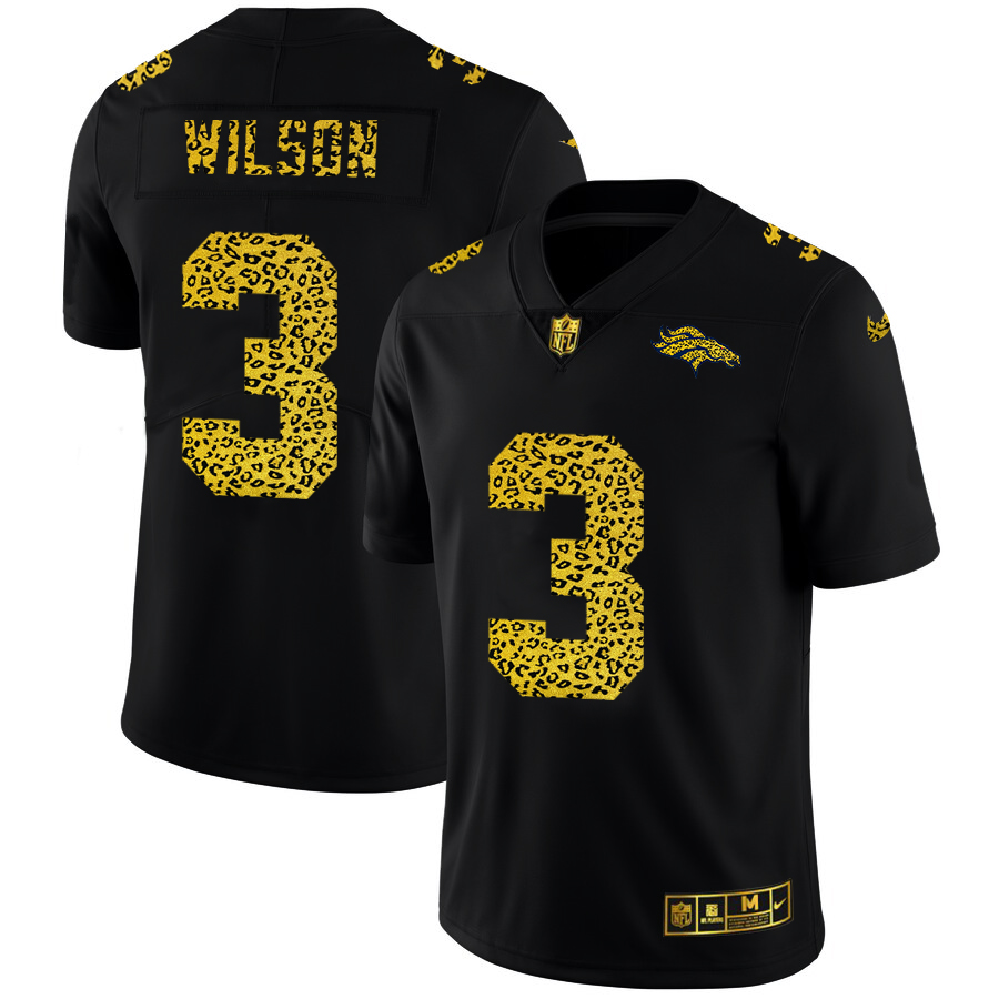 Denver Broncos #3 Russell Wilson Men's Leopard Print Fashion Vapor Limited Jersey Black