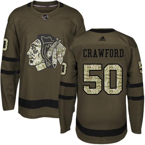 Adidas Chicago Blackhawks #50 Corey Crawford Green Salute to Service Stitched Jersey Men's