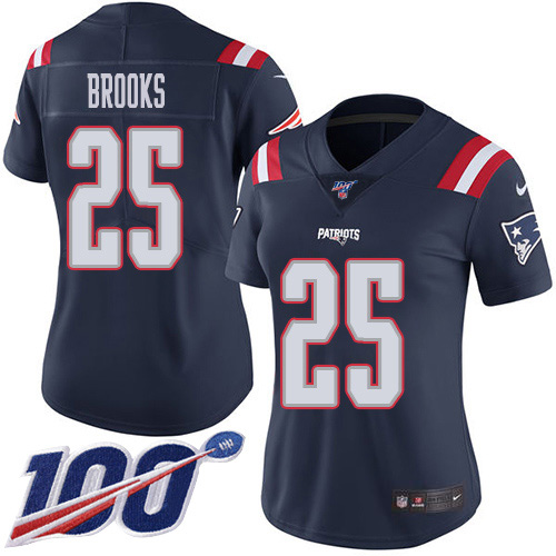New England Patriots #25 Terrence Brooks Navy Blue Women's Stitched Limited Rush 100th Season Jersey Womens