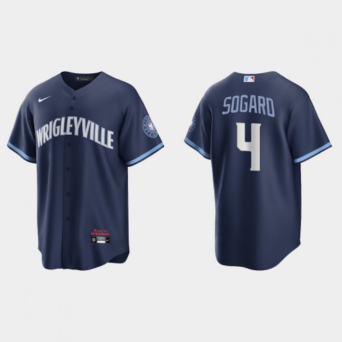 Chicago Chicago Cubs #4 Eric Sogard Men's 2021 City Connect Fans Version Navy Jersey Men's