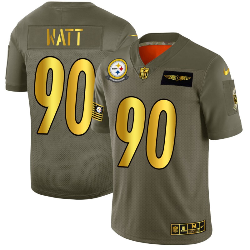 Pittsburgh Steelers #90 T.J. Watt Men's Olive Gold 2019 Salute To Service Limited Jersey