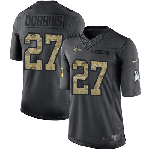 Baltimore Ravens #27 J.K. Dobbins Black Men's Stitched Limited 2016 Salute to Service Jersey Men's
