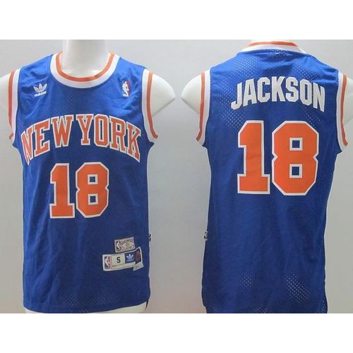 New York Knicks #18 Phil Jackson Blue Throwback Stitched Jersey Mens