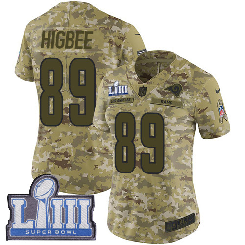 Los Angeles Rams #89 Tyler Higbee Camo Super Bowl LIII Bound Women's Stitched Limited 2018 Salute to Service Jersey Womens