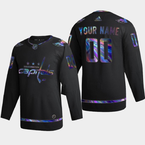 Washington Capitals Custom Men's Iridescent Holographic Collection Jersey - Black
