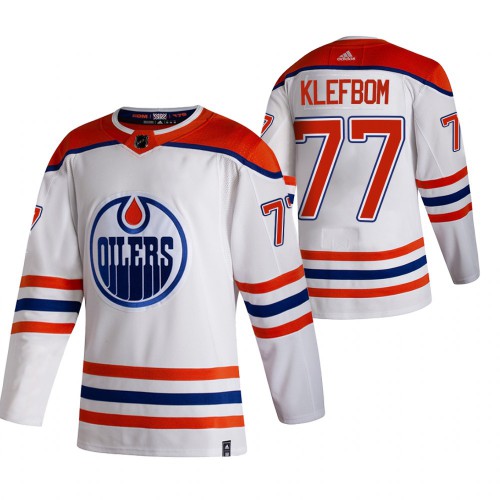 Edmonton Edmonton Oilers #77 Oscar Klefblom White Men's Adidas 2020-21 Reverse Retro Alternate Jersey Men's