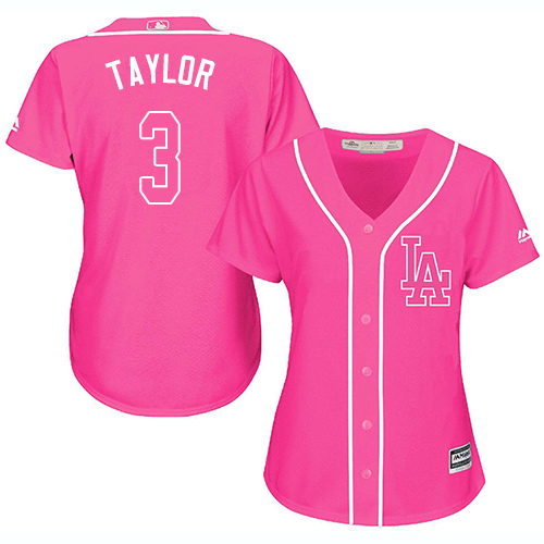 Los Angeles Dodgers #3 Chris Taylor Pink Fashion Women's Stitched Jersey Womens
