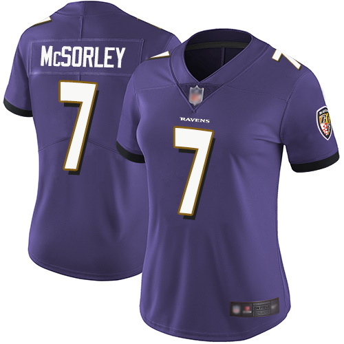 Baltimore Ravens #7 Trace McSorley Purple Team Color Women's Stitched Vapor Untouchable Limited Jersey Womens