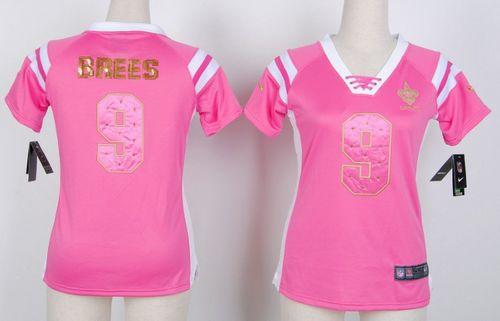 Saints #9 Drew Brees Pink Women's Stitched Elite Draft Him Shimmer Jersey