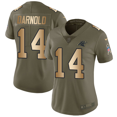 Panthers #14 Sam Darnold Olive/Gold Women's Stitched Limited 2017 Salute To Service Jersey