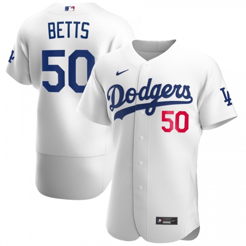 Los Angeles Los Angeles Dodgers #50 Mookie Betts Men's White 2020 Home Official Authentic Player Jersey Men's