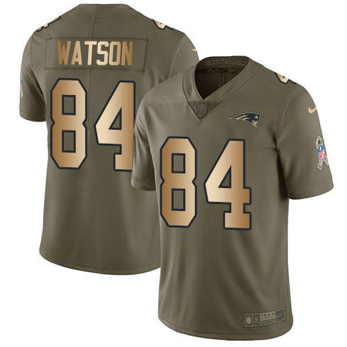 New England Patriots #84 Benjamin Watson Olive/Gold Men's Stitched Limited 2017 Salute To Service Jersey Men's