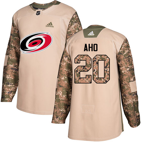 Adidas Carolina Hurricanes #20 Sebastian Aho Camo Authentic 2017 Veterans Day Stitched Jersey Men's