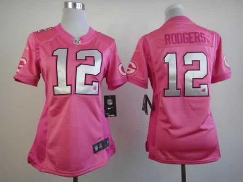 Packers #12 Aaron Rodgers Pink Women's Be Luv'd Stitched Elite Jersey