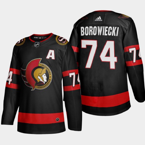 Ottawa Ottawa Senators #74 Mark Borowiecki Men's Adidas 2020-21 Authentic Player Home Stitched Jersey Black Men's