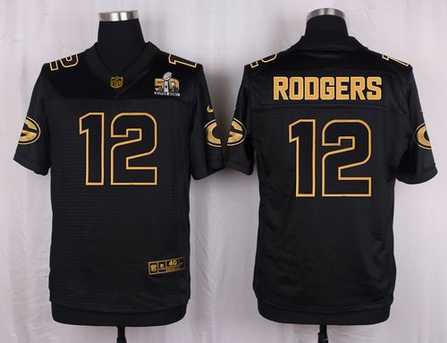 Packers #12 Aaron Rodgers Black Men's Stitched Elite Pro Line Gold Collection Jersey