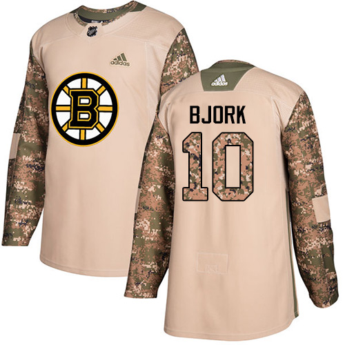 Adidas Boston Bruins #10 Anders Bjork Camo Authentic 2017 Veterans Day Stitched Jersey Men's