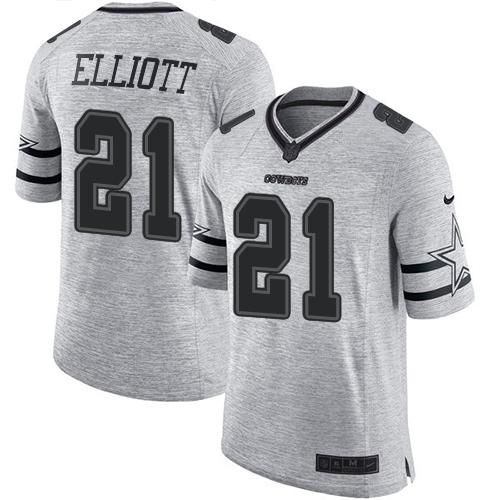 Cowboys #21 Ezekiel Elliott Gray Men's Stitched Limited Gridiron Gray II Jersey