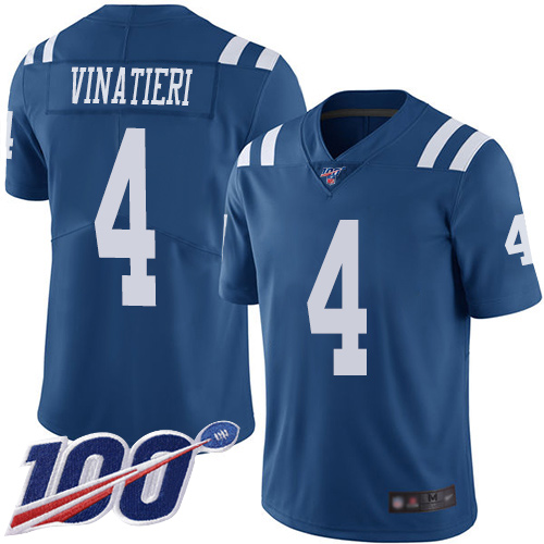 Indianapolis Colts #4 Adam Vinatieri Royal Blue Men's Stitched Limited Rush 100th Season Jersey Men's