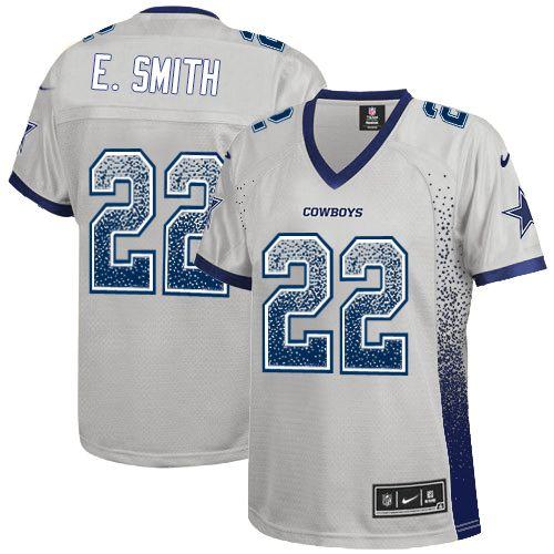 Cowboys #22 Emmitt Smith Grey Women's Stitched Elite Drift Fashion Jersey