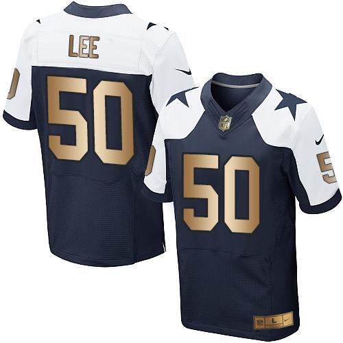 Dallas Cowboys #50 Sean Lee Navy Blue Thanksgiving Throwback Men's Stitched Elite Gold Jersey Men's