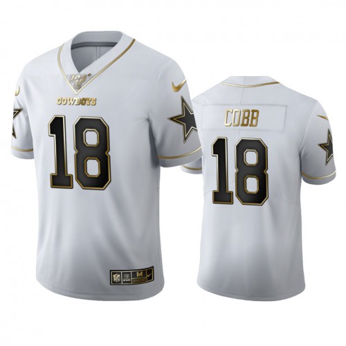 Dallas Dallas Cowboys #18 Randall Cobb Men's White Golden Edition Vapor Limited 100 Jersey Men's