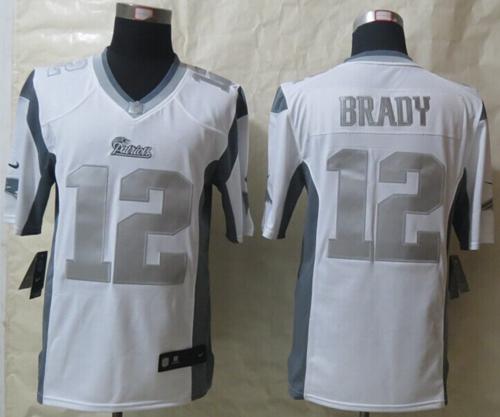 Patriots #12 Tom Brady White Men's Stitched Limited Platinum Jersey