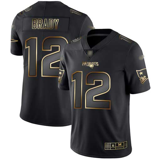 Patriots #12 Tom Brady Black/Gold Men's Stitched Vapor Untouchable Limited Jersey