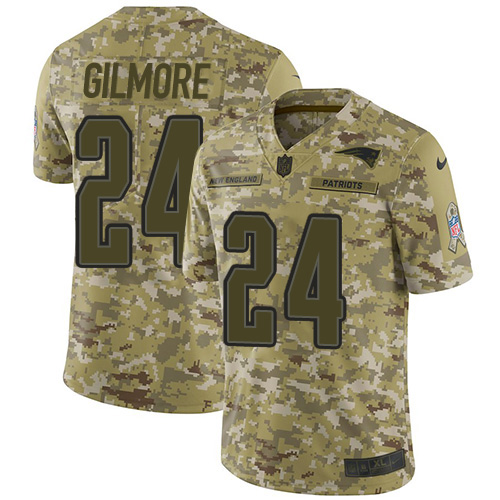 New England Patriots #24 Stephon Gilmore Camo Youth Stitched Limited 2018 Salute to Service Jersey Youth