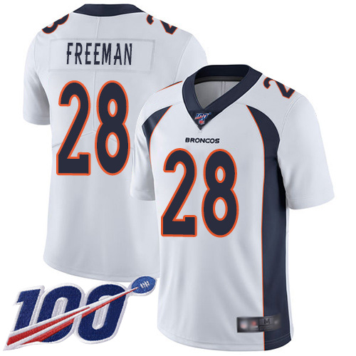 Denver Broncos #28 Royce Freeman White Men's Stitched 100th Season Vapor Limited Jersey Men's